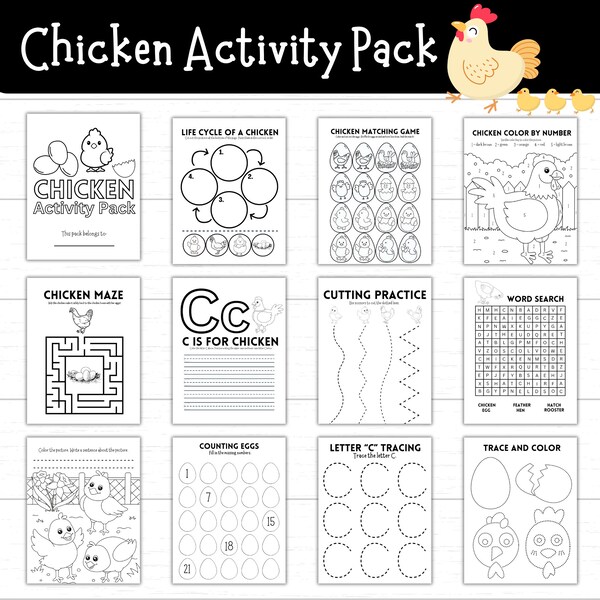 Chicken Activity Pack, Chicken Unit, Chicken Worksheets for Kids, Cute Chicken Activities, Printable Chicken Activities, Spring Chicken Unit