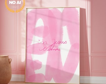 In Jesus Name: Amen, Christian Artwork Prayer Corner. Pink and White (Digital Download & Handmade)