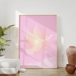 Come Holy Spirit, White Dove Painting, Christian Artwork, Pink and White, Digital Download