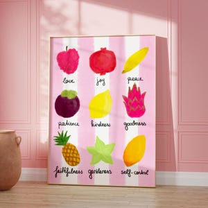 Fruits of the Spirit Print: Christian Wall Art, Pink Stripes (Digital Download)