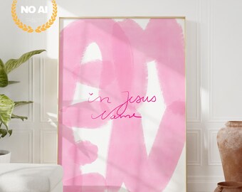 In Jesus Name: Amen, Christian Artwork Prayer Corner. Pink and White (Digital Download & Handmade)