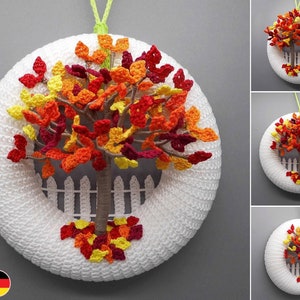 Crochet pattern door wreath autumn tree - easy from scraps of yarn