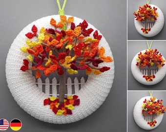 Crochet pattern door wreath autumn tree - easy from scraps of yarn