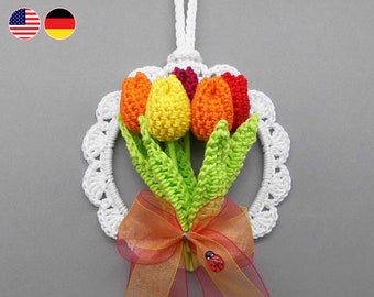 Crochet pattern tulips hanging decoration for doors & windows - easy from scraps of yarn