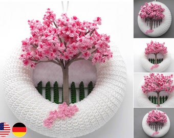 Crochet pattern door wreath cherry blossom tree - easy from scraps of yarn