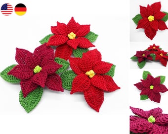 Crochet pattern Christmas star flower Poinsettia - easy & versatile from scraps of yarn