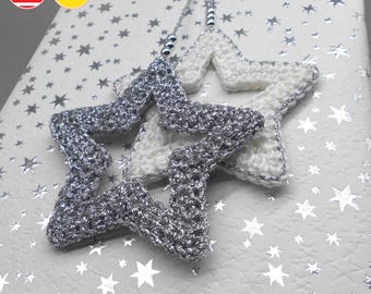 Crochet pattern star hanging decoration - versatile & easy from scraps of yarn