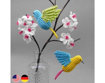 Crochet pattern little birds - window decoration & flower stake - easy from scraps of yarn