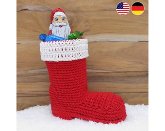 Crochet pattern Santa Claus boot to fill and decorate, Christmas decoration, easy crochet, suitable for beginners, gift present, with chart