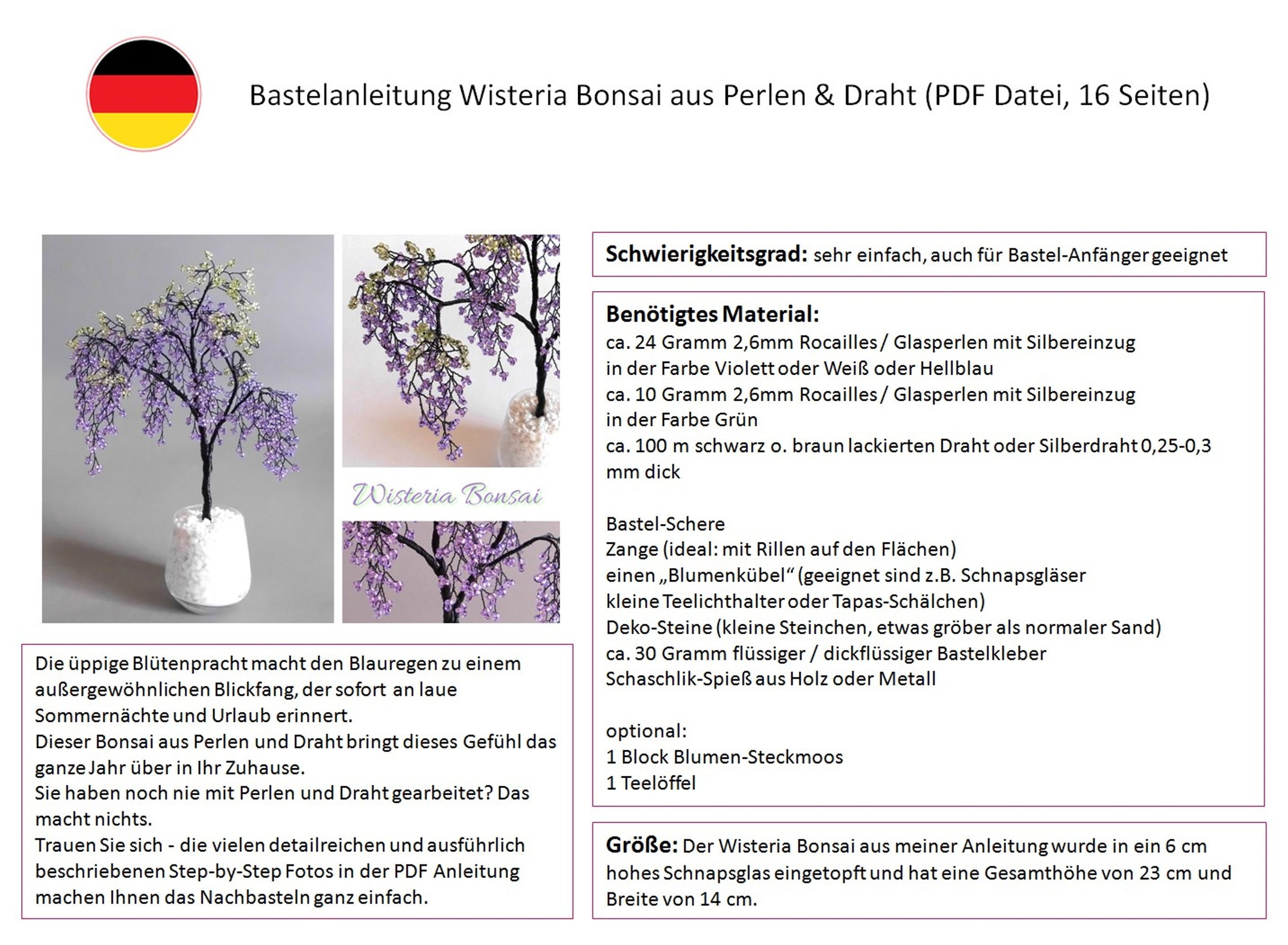Bastelanleitung Perlenbumchen - Wisteria Bonsai aus Perlen und Draht und  Liebe  ganz einfach auch fr Anfnger - Etsy sterreich