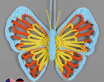 Crochet pattern: Large colourful butterfly spring decor for doors and windows from yarn leftovers