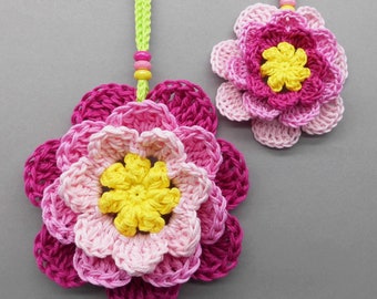 Crochet pattern flower 3dimensional hanging decoration for windows & doors - easy from leftover yarn