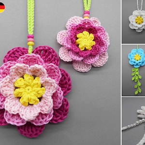 Crochet pattern flower 3dimensional hanging decoration for windows & doors - easy from leftover yarn