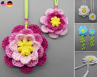 Crochet pattern flower 3dimensional hanging decoration for windows & doors - easy from leftover yarn