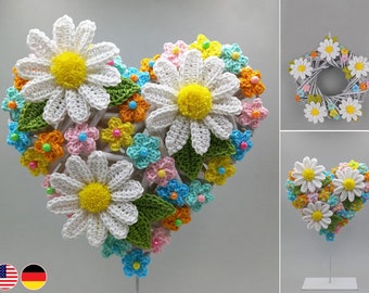 Crochet pattern daisies on a willow wreath - easy from scraps of yarn