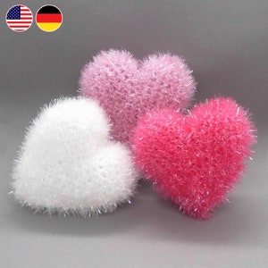 Crochet pattern Amigurumi heart small, sponge for bathroom & kitchen and for decoration, decor super easy to crocheting, also for beginners