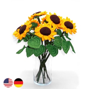 Haakpatroon zonnebloemen - haak eenvoudig een heel boeket of grote individuele bloemen van overgebleven wol