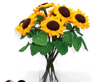 Crochet pattern sunflower - a bouquet of flowers or large single flowers easy from scraps of yarn
