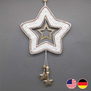 Crochet pattern star hanging decoration - versatile & easy from scraps of yarn