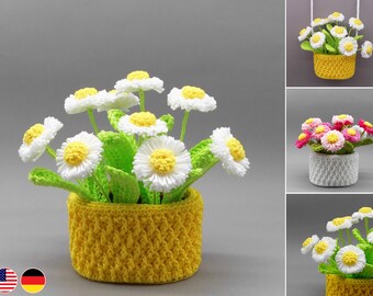 Crochet pattern flower decoration little Daisies - easy from scraps of yarn