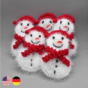 Crochet pattern Snowman decor ornament for gifts, flower arrangements, the Christmas tree and door wreath, easy to crocheting, for beginners