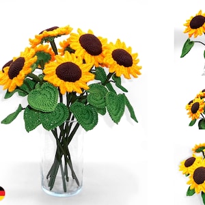 Crochet pattern sunflower - a bouquet of flowers or large single flowers easy from scraps of yarn