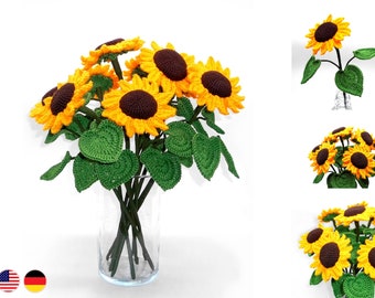 Häkelanleitung Sonnenblumen - ganzer Blumenstrauß oder große Einzelblumen einfach aus Wollresten häkeln