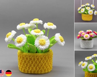 Crochet pattern flower decoration little Daisies - easy from scraps of yarn