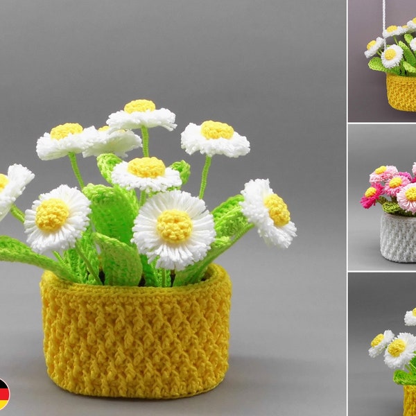 Crochet pattern flower decoration little Daisies - easy from scraps of yarn