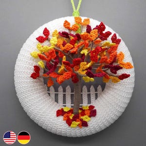 Crochet pattern door wreath autumn tree - easy from scraps of yarn