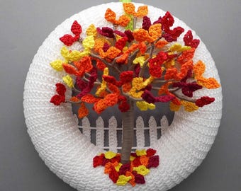 Crochet pattern door wreath autumn tree - easy from scraps of yarn