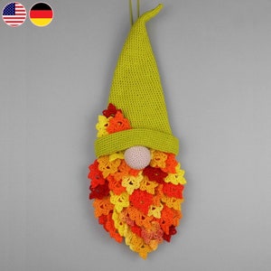 Crochet pattern autumn gnome door decoration, autumn fall decor for doors and walls, easy crochet from scraps of yarn, suitable for beginner