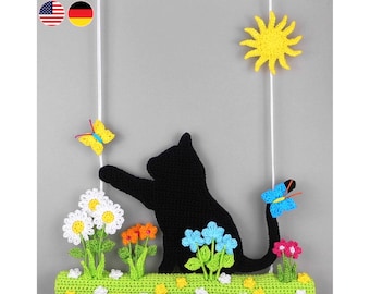 Crochet pattern Cat hanging decoration - easy from scraps of yarn