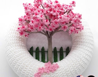 Crochet pattern door wreath cherry blossom tree - easy from scraps of yarn