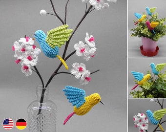 Instructions au crochet pour cintres décoratifs et bouchons de fleurs pour petits oiseaux - super faciles à réaliser avec des restes de laine