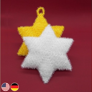 Crochet pattern star sponge for bathroom & kitchen and for decoration, suitable for beginners, with chart diagram, bathing dishwashing