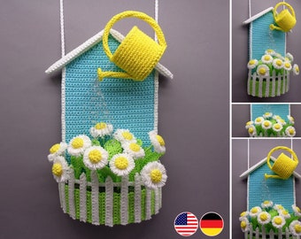 Crochet pattern flower decoration your little garden for doors & walls - easy from scraps of yarn