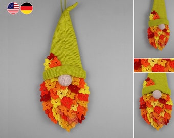 Crochet pattern door decoration autumn gnome - easy from scraps of yarn