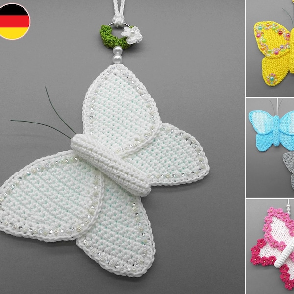 Crochet pattern butterfly door decoration - easy & versatile from scraps of yarn