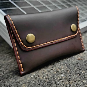 Leather wallet. Hand stitched leather snap wallet.