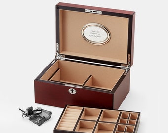 Engraved Wooden Jewelry Box, Personalized Jewelry Box with Lock, Large Custom Jewelry Organizer, Solid Wood Jewelry Box, Vintage Jewelry Box
