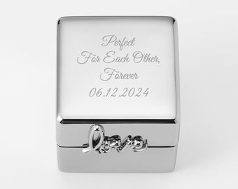 Engraved Love Silver Ring Box, Personalized Keepsake, Engagement Gift, Gifts for Her, Jewelry Box, Engagement Ring Box, Girlfriend Gifts
