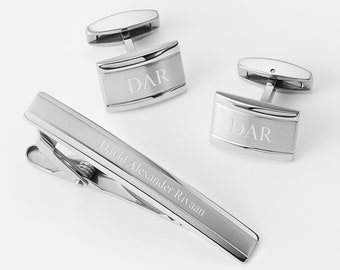 Engraved Steel Cufflinks and Tie Bar Set, Personalized Keepsake, Gifts for Him, Fathers Day Gifts, Dad Gift, Gift for Dad