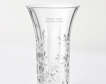 Vera Wang Anniversary Engraved Crystal Leaf Vase, Newlywed Couple Gift, Personalized Anniversary Gift, Flower Vase, Crystal Vase, Wife Gift