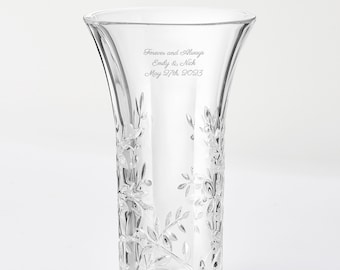 Vera Wang Wedding Engraved Crystal Leaf Vase, Newlywed Couple Gift, Personalized Wedding Gift, Wedding Flower Vase, Crystal Vase