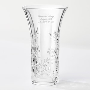 Vera Wang Wedding Engraved Crystal Leaf Vase, Newlywed Couple Gift, Personalized Wedding Gift, Wedding Flower Vase, Crystal Vase image 1