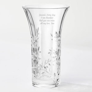 Personalized Vase -Vera Wang Crystal Leaf Vase,  Wedding Gift, Anniversary Vase, 25th 50th, Glass Vera Wang Vase, Wedding couple, for her,