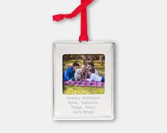 Engraved Silver Picture Frame Metal Ornament, Christmas Gift, Christmas Ornament, Photo Ornament, Family Ornament, Picture Ornament