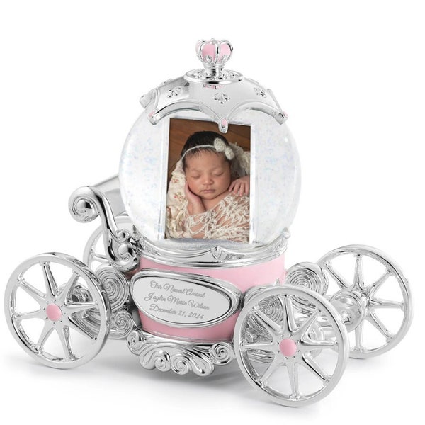 Engraved Princess Carriage Snow Globe for New Baby, Personalized Snow Globe, Nursery Decor, Gifts for Her, New Baby Gifts, Photo Snow Globe