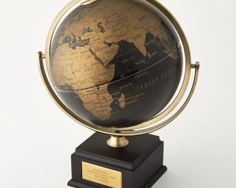 Engraved Black and Gold Globe great for Awards and Recognition, Personalized Employee Award, Work Award, Office Award, Desk Globe